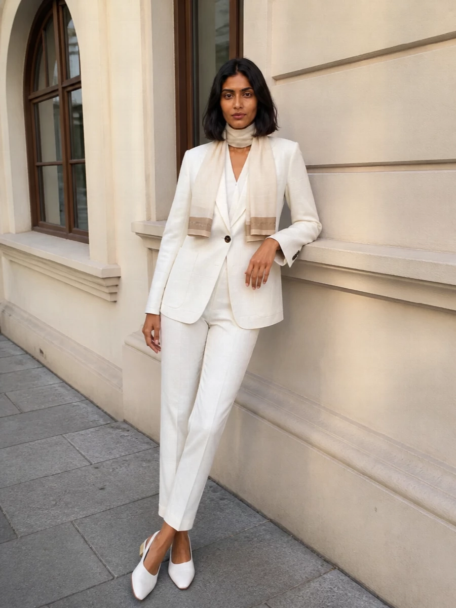 Max mara white blazer ivory trouser outfit
