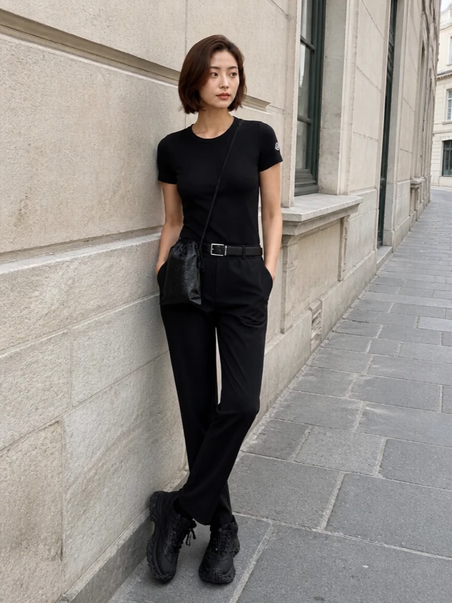 Moncler track pants outfit black sneakers