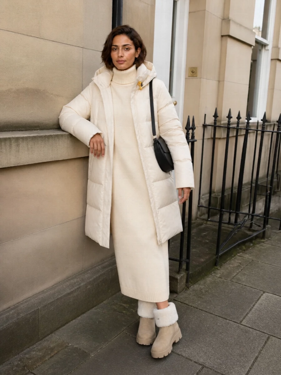 Jil sander cream knit dress parajumpers puffer