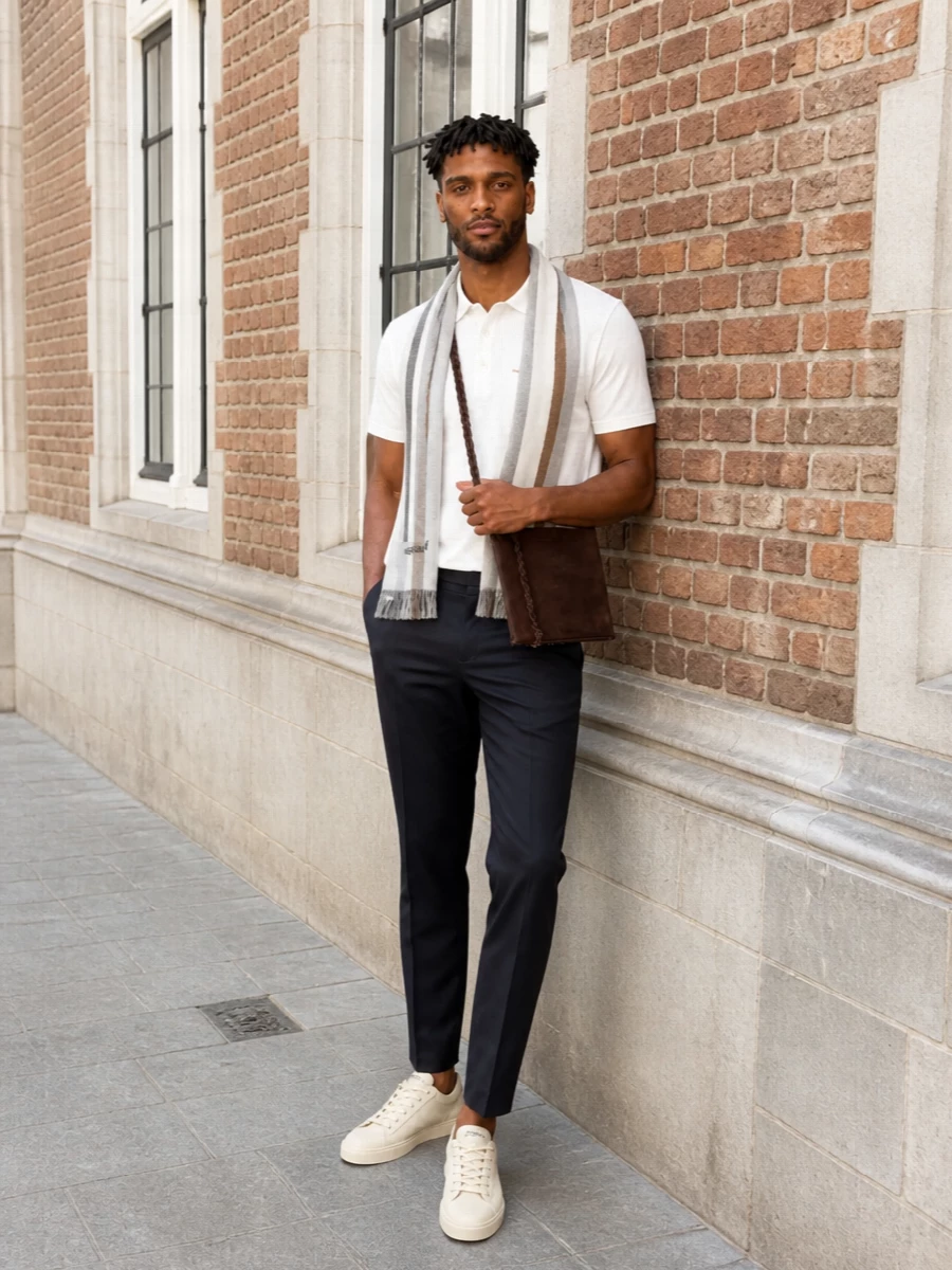 Zegna polo navy trousers suede sneakers
