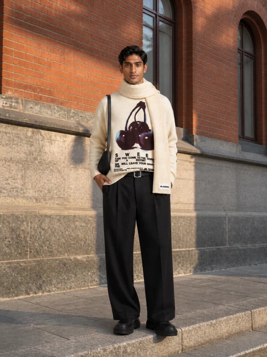 Jil sander cherry sweater wide leg trousers