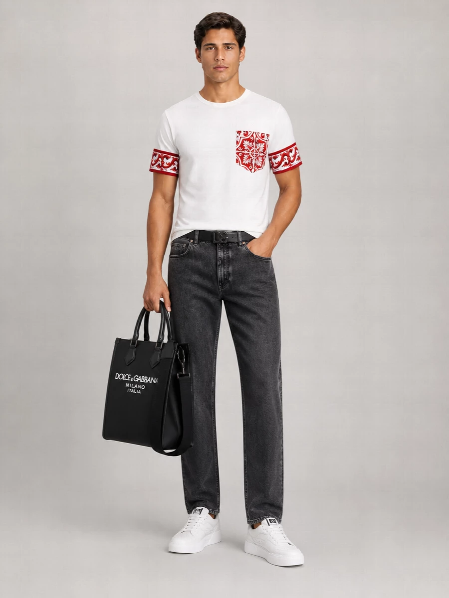 Dolce&Gabbana Silk Cotton Maiolica Print Short-Sleeve T-Shirt