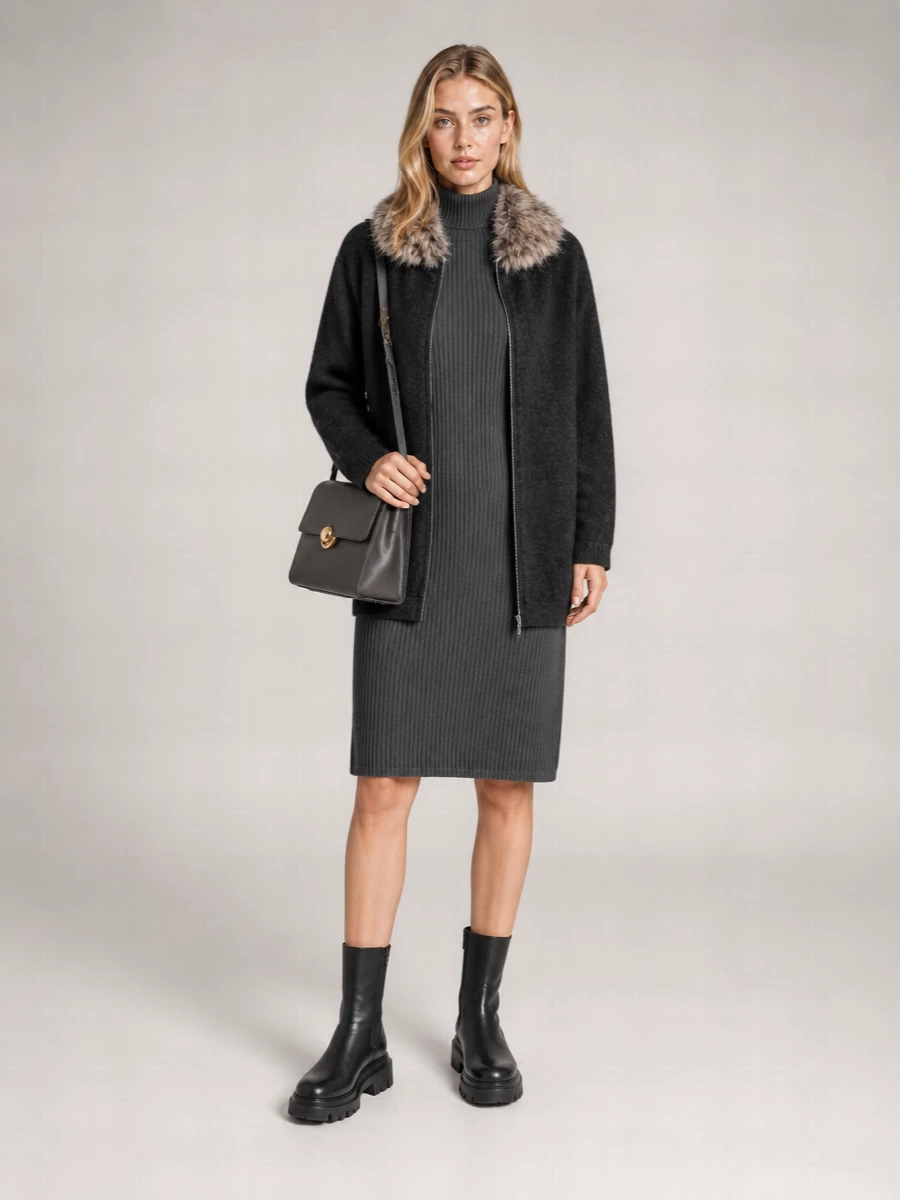 Semicouture Virgin Wool Faux Fur Collar Coat