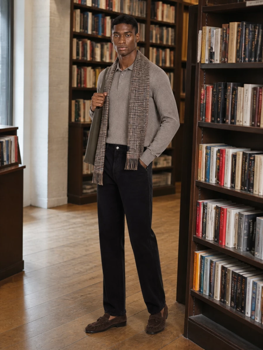 Saint laurent taupe polo black corduroy trousers