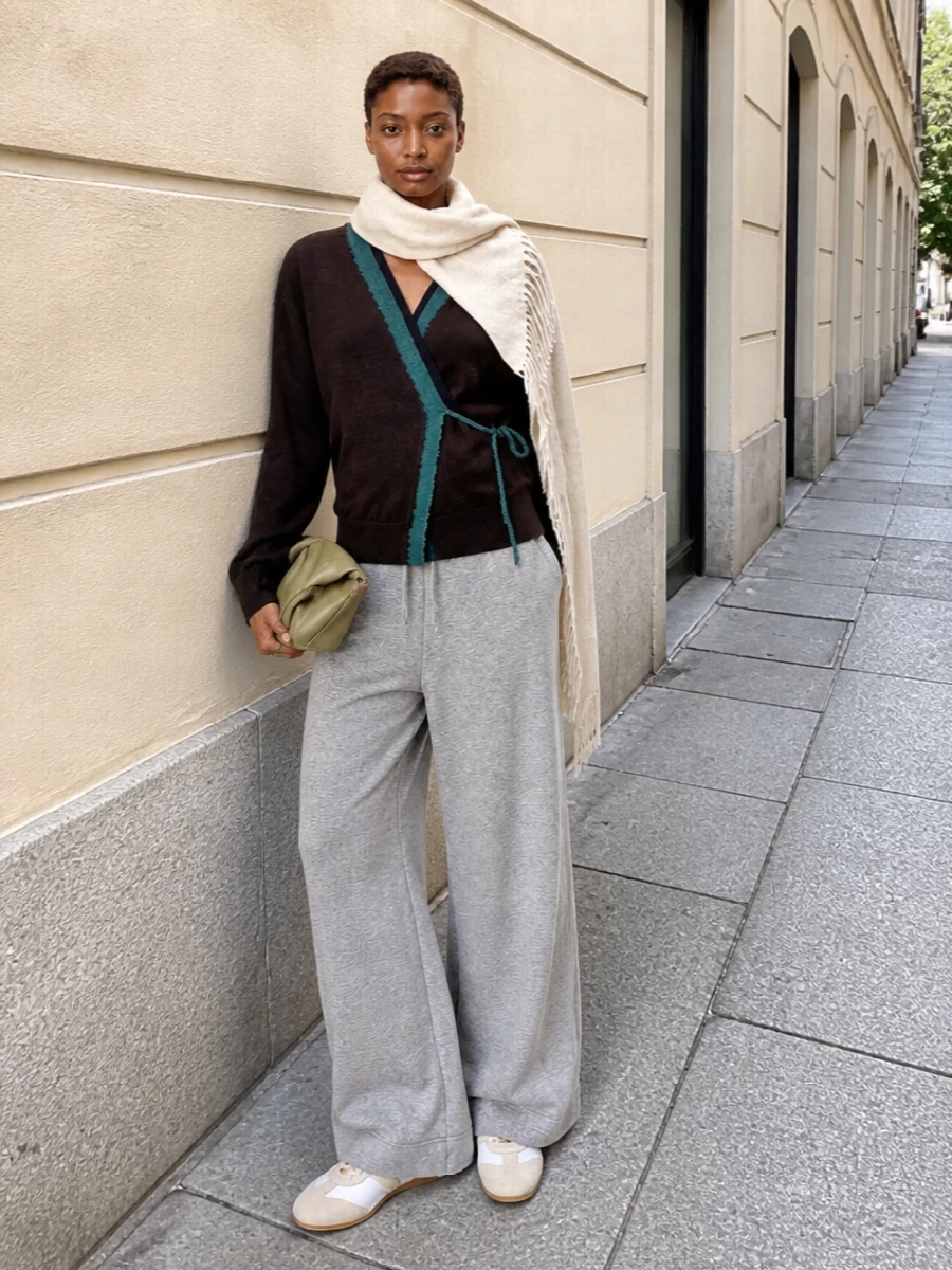 Dries van noten wrap cardigan grey wide leg pants