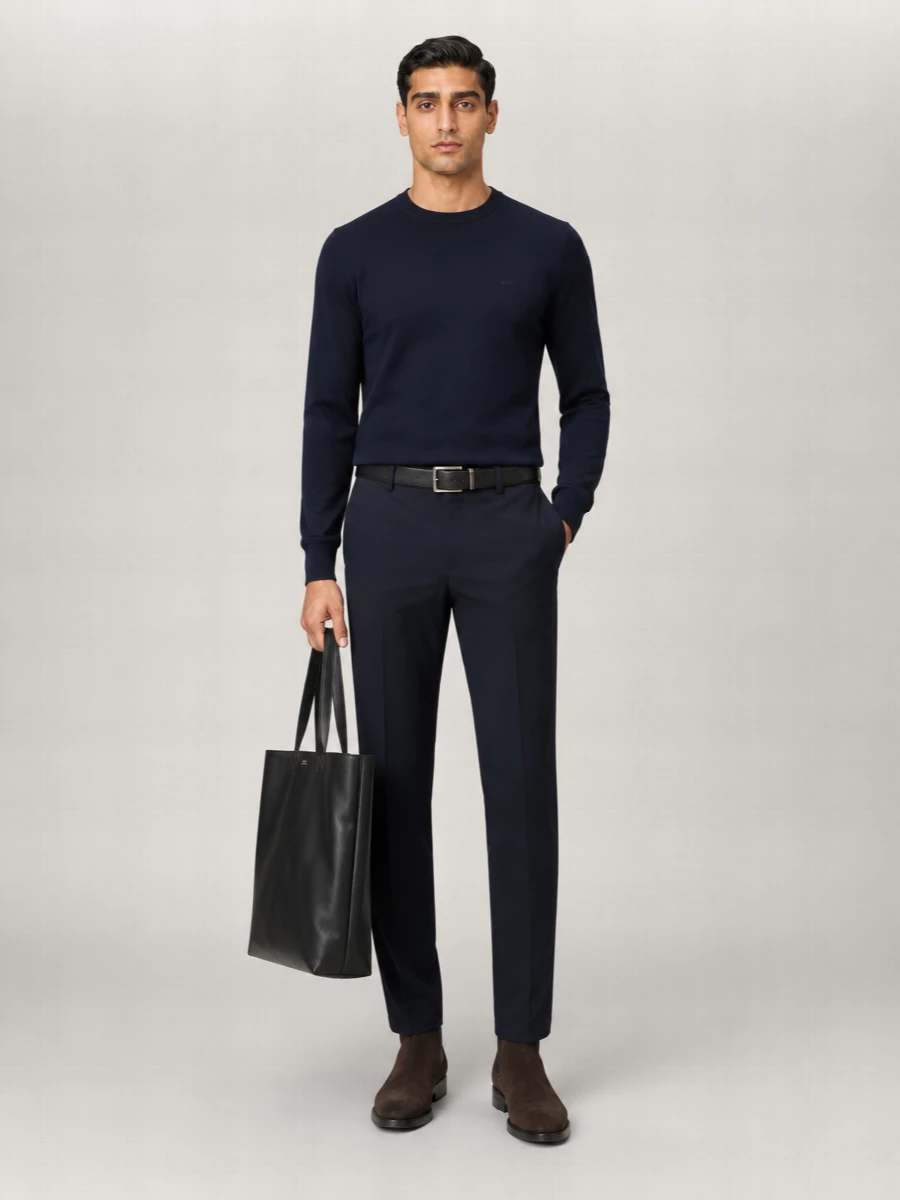 Boss Virgin Wool Regular-Fit Ribbed Crew-Neck Jumper