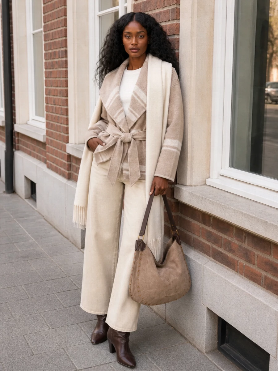 Isabel marant cardigan wide leg jeans outfit