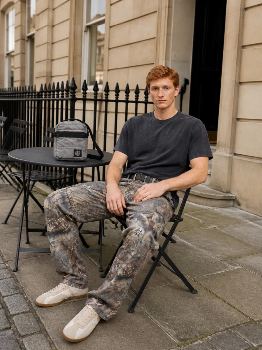 Represent camo cargo charcoal tee trainers