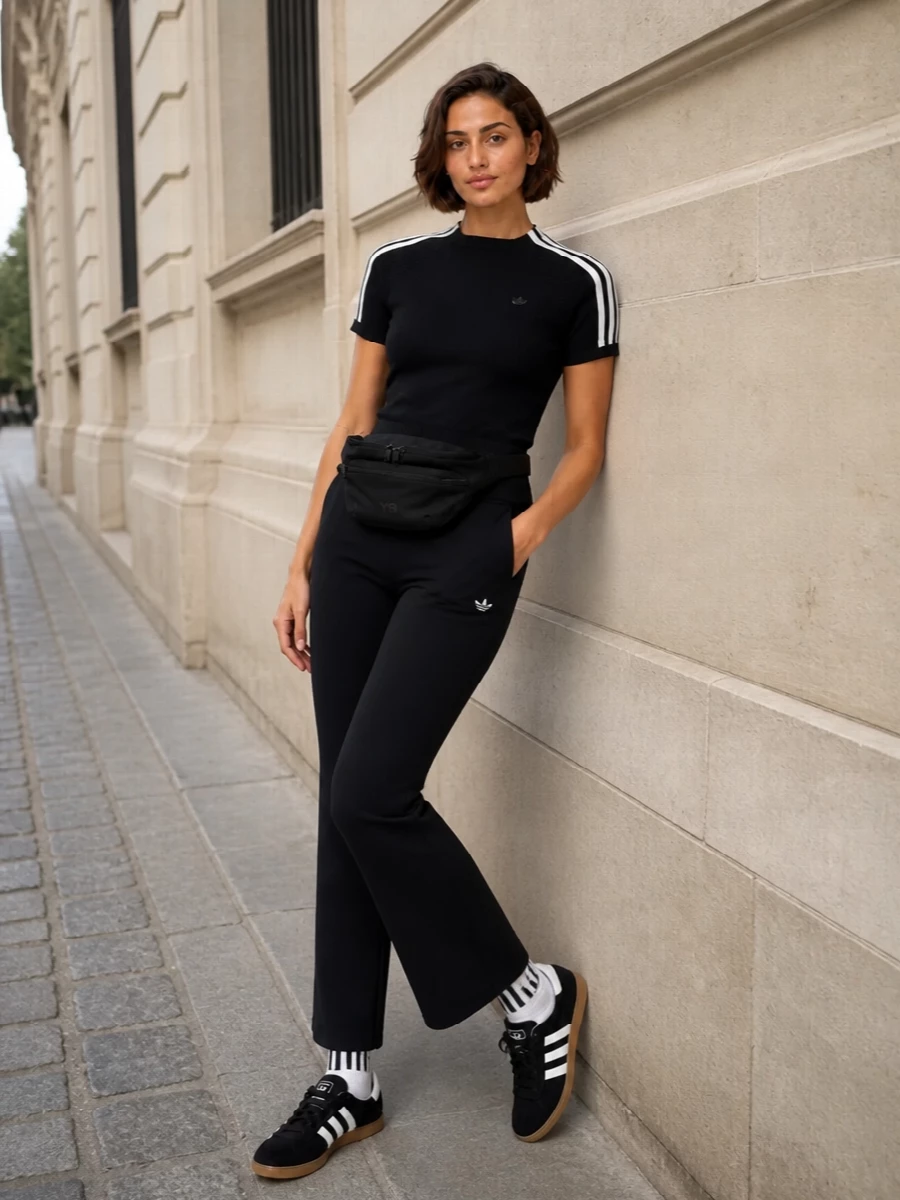 Adidas originals flared leggings black ribbed tee