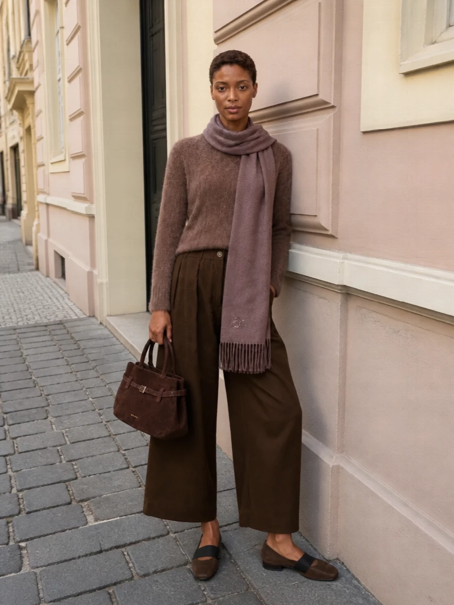 Uma wang brown knit wide leg trouser outfit