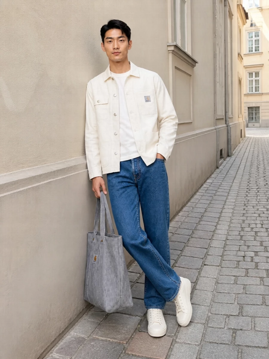 Carhartt wip chore jacket jeans white sneakers