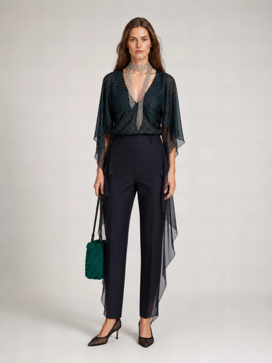 Kiko Kostadinov Silk-Blend Draped Asymmetric V-Neck Blouse