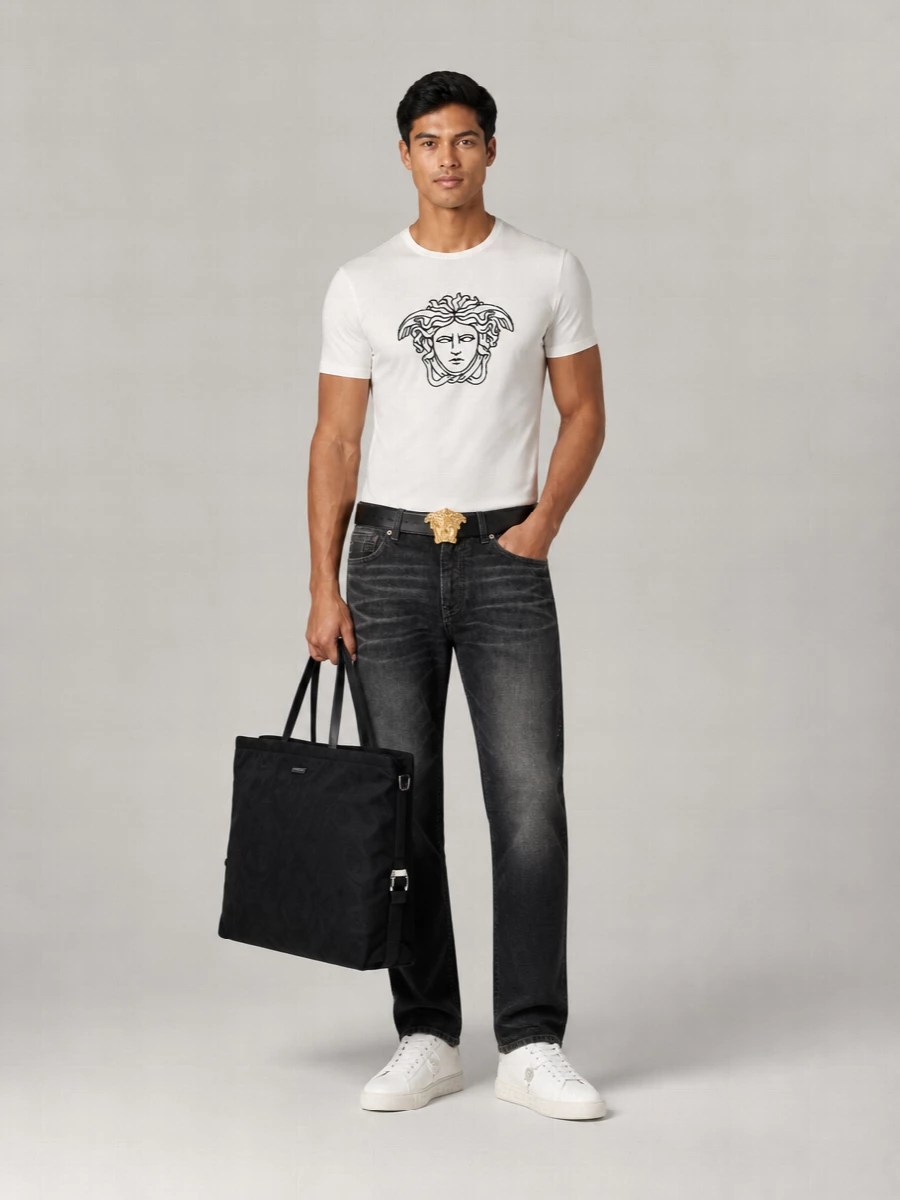 Versace Embellished Cotton Crew-Neck T-Shirt
