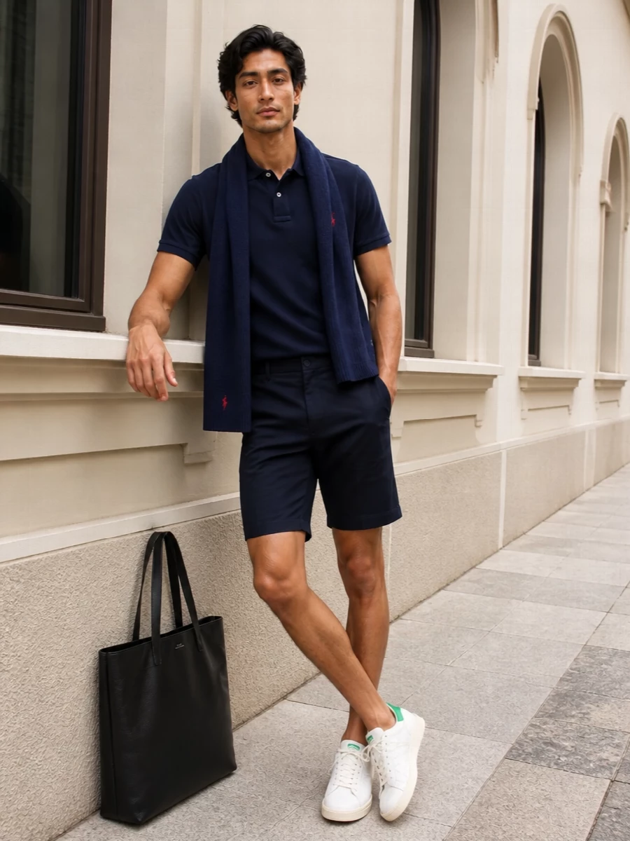 Polo ralph lauren navy polo tailored shorts stan smith