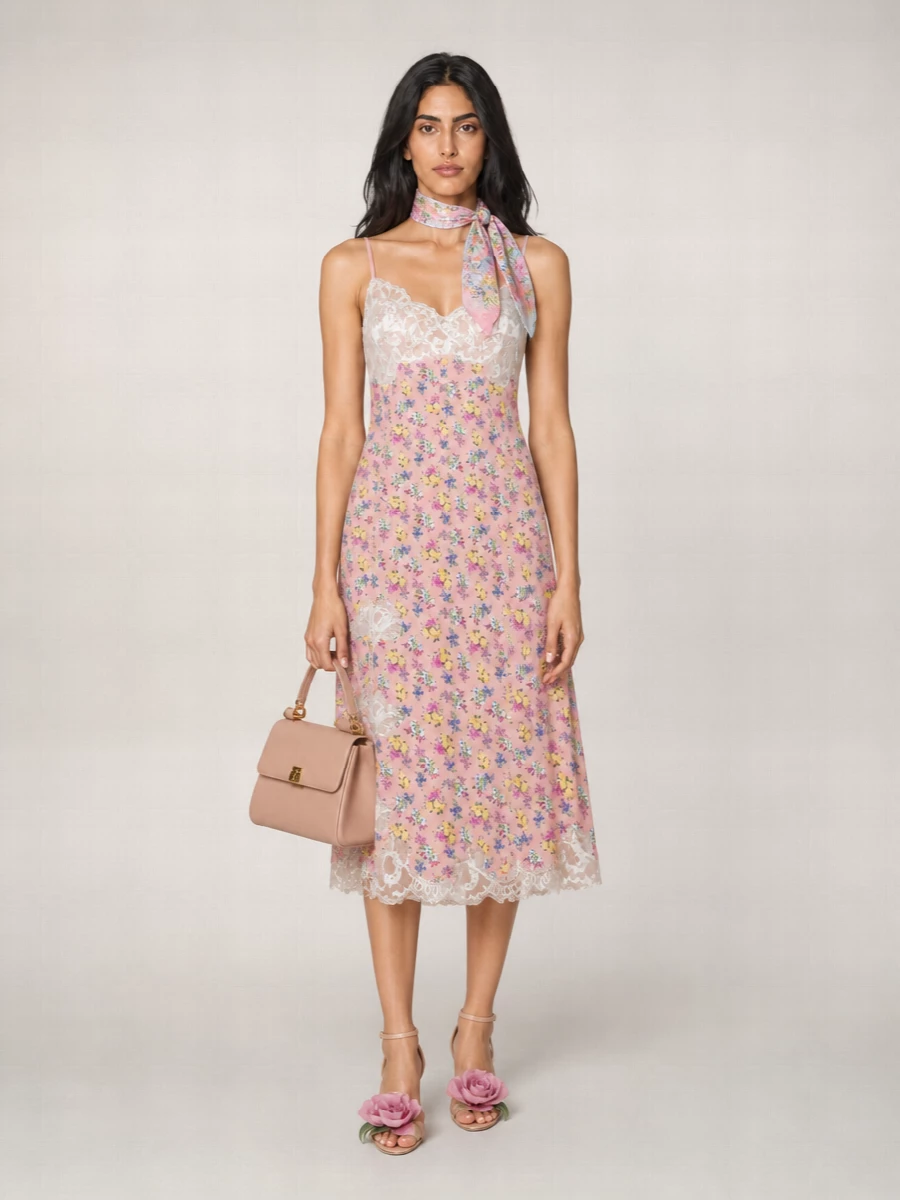 Dolce&Gabbana Silk Floral Lace Midi Slip Dress