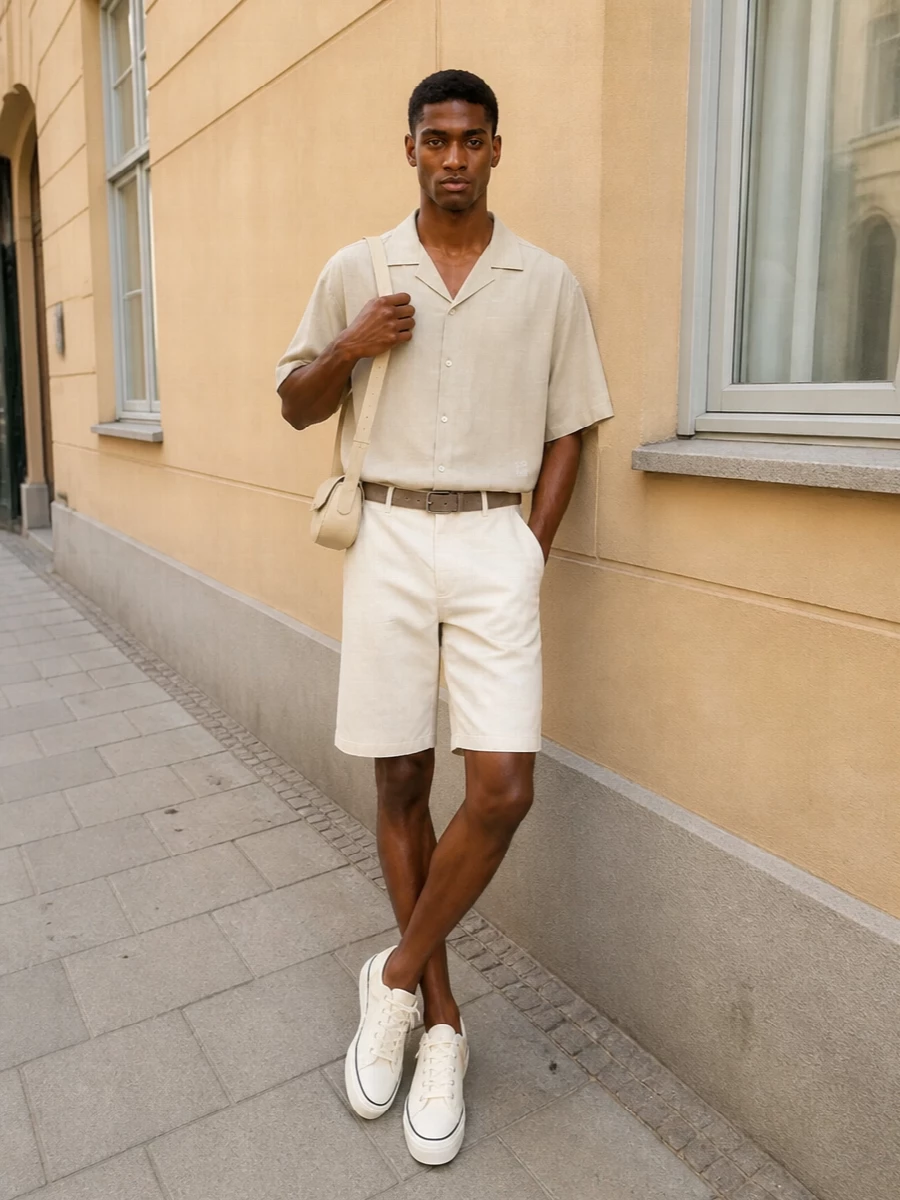 Ami shorts sand shirt jacquemus sneakers