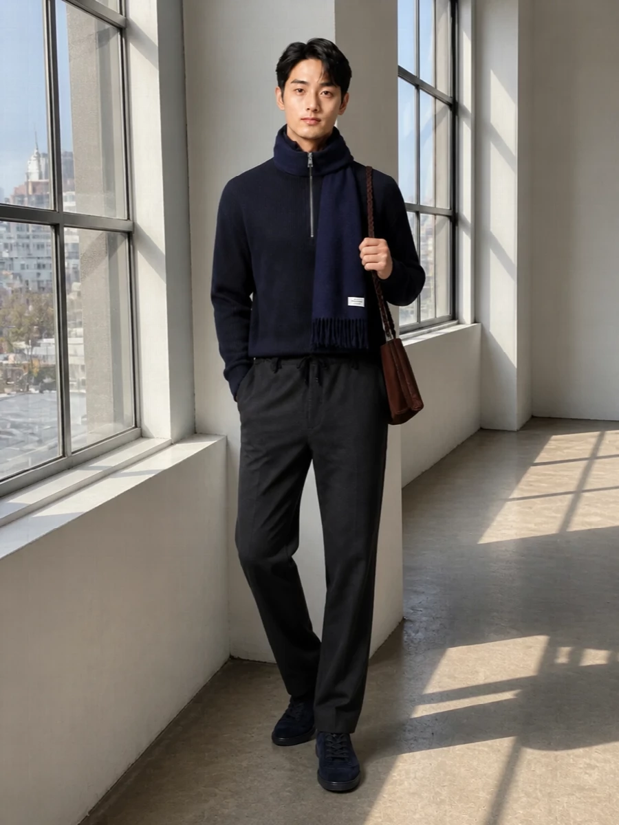 Brunello half zip dries charcoal trouser outfit