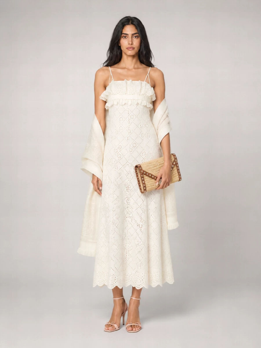 Alberta Ferretti Broderie Anglaise Midi Dress