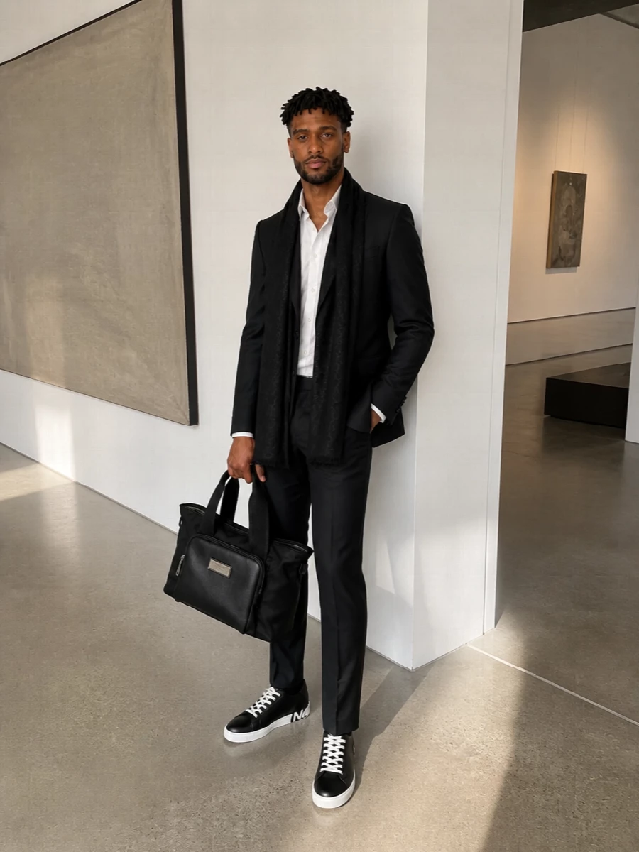 Dolce gabbana black knit charcoal trousers outfit