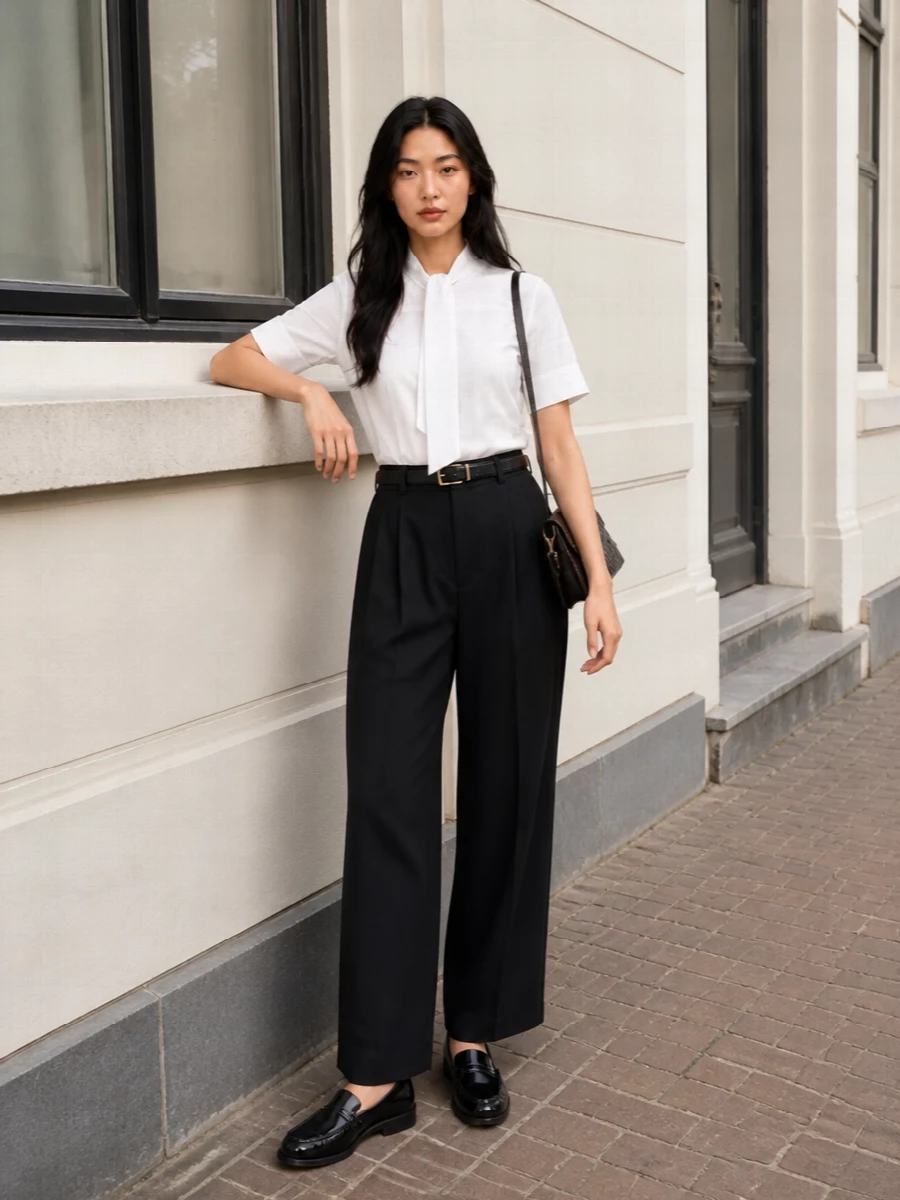 Dries van noten white blouse black wide leg trousers
