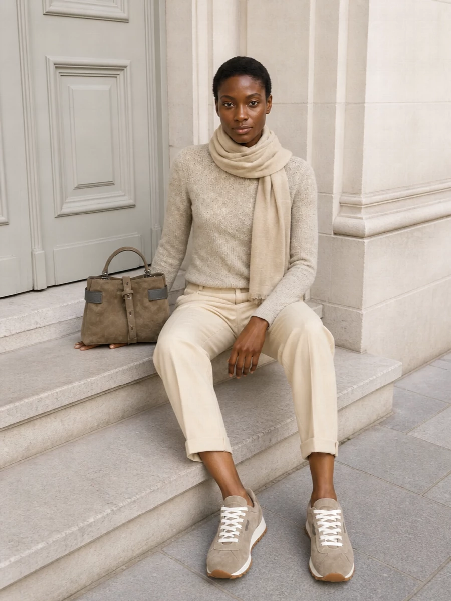 Brunello cucinelli sequin sweater beige trousers