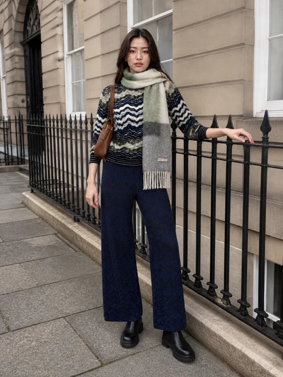 Missoni navy sweater wide leg knit trousers