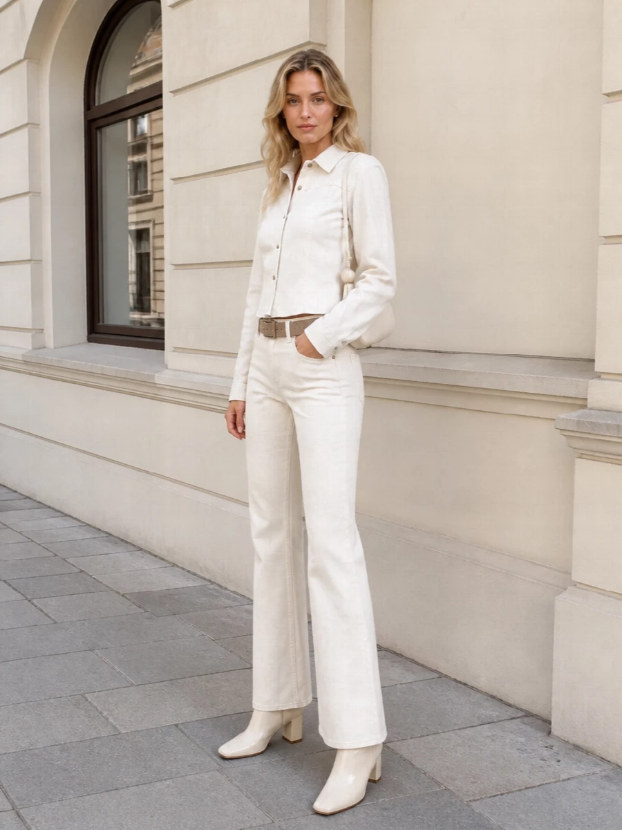 Jacobs cohen flared jeans cream boots belt