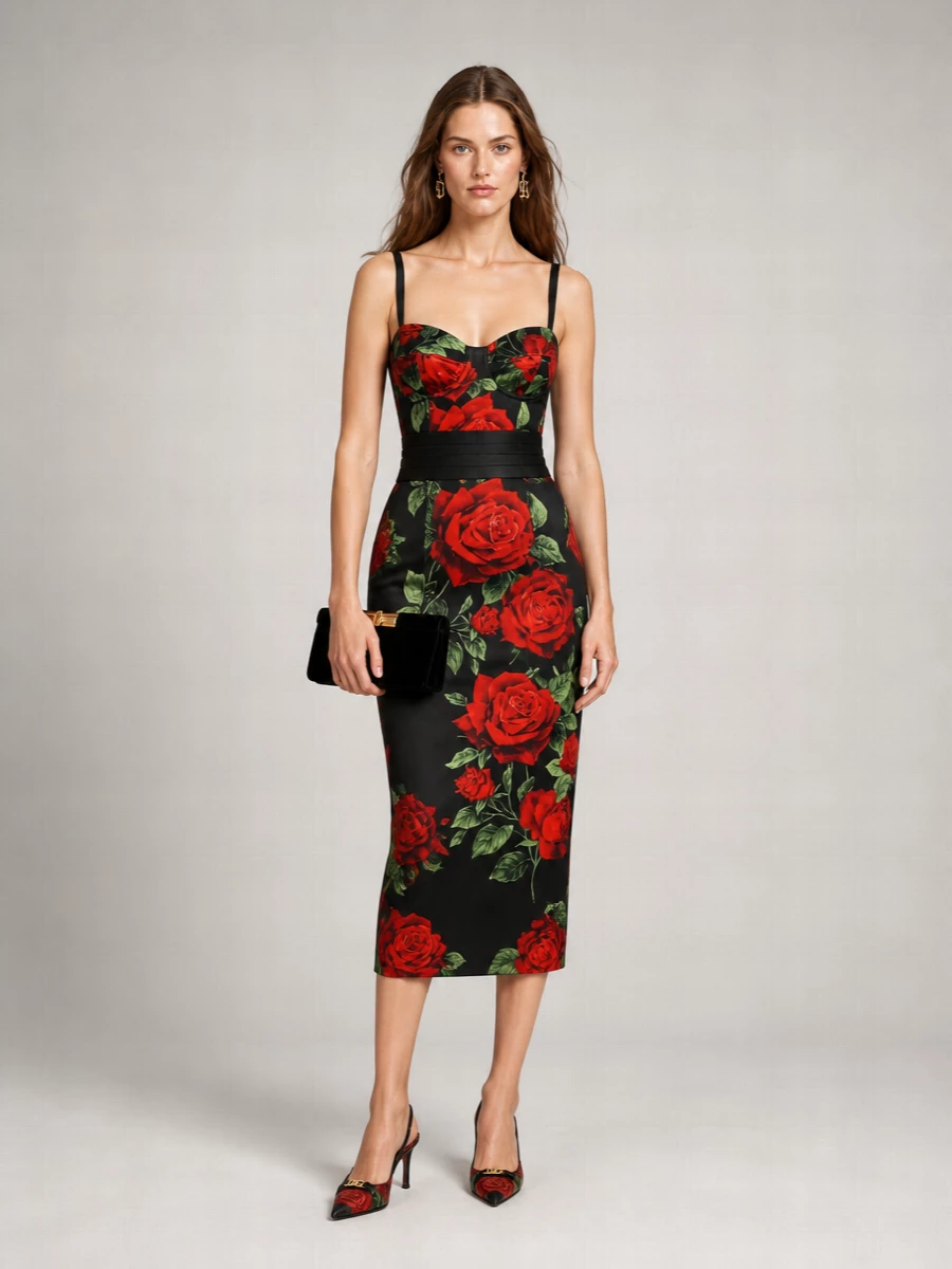 Dolce&Gabbana Leather Rose Print Slingback Mules