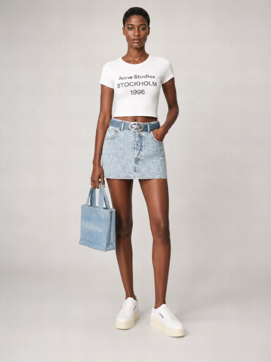 Acne Studios Denim Skirt With Belt Loops And Lettering Pattern