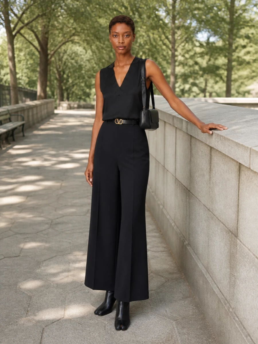 Margiela satin top black wide leg trousers