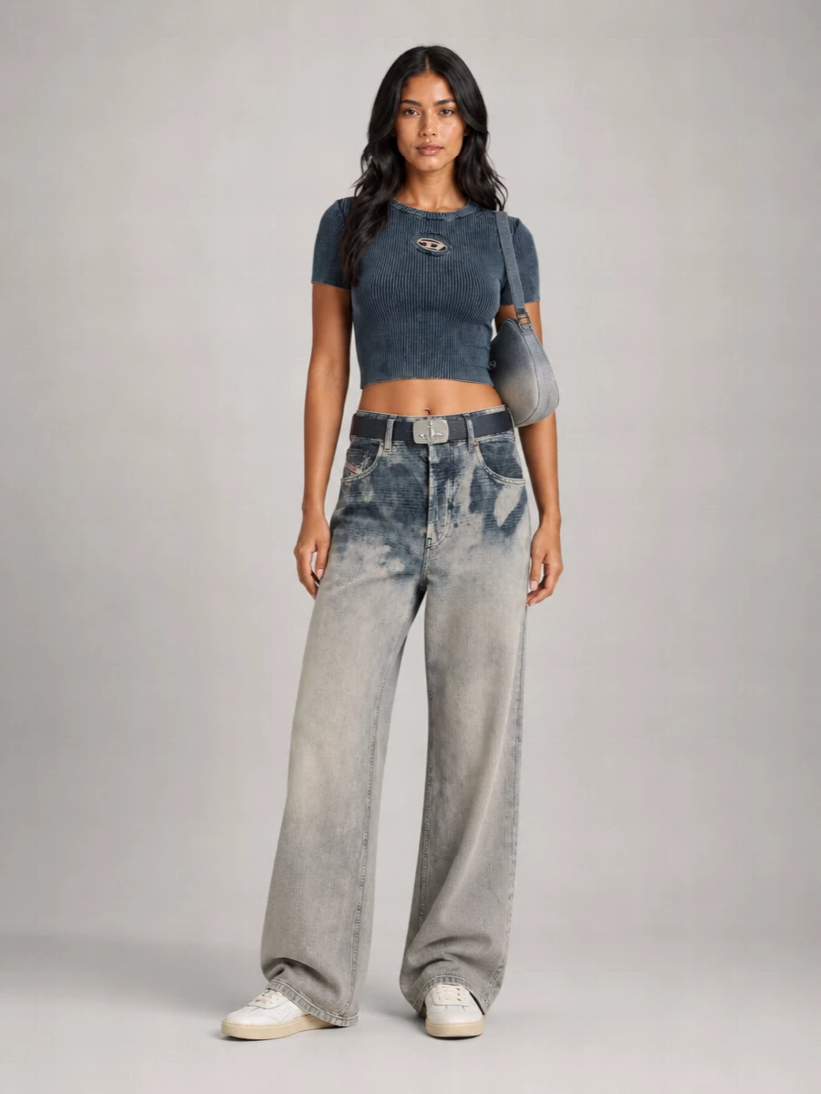 Diesel Checked Faded Palazzo Jeans