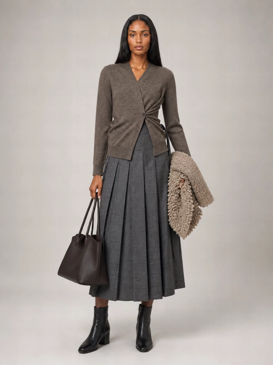 Róhe Asymmetric Ribbed Fine-Knit V-Neck Cardigan