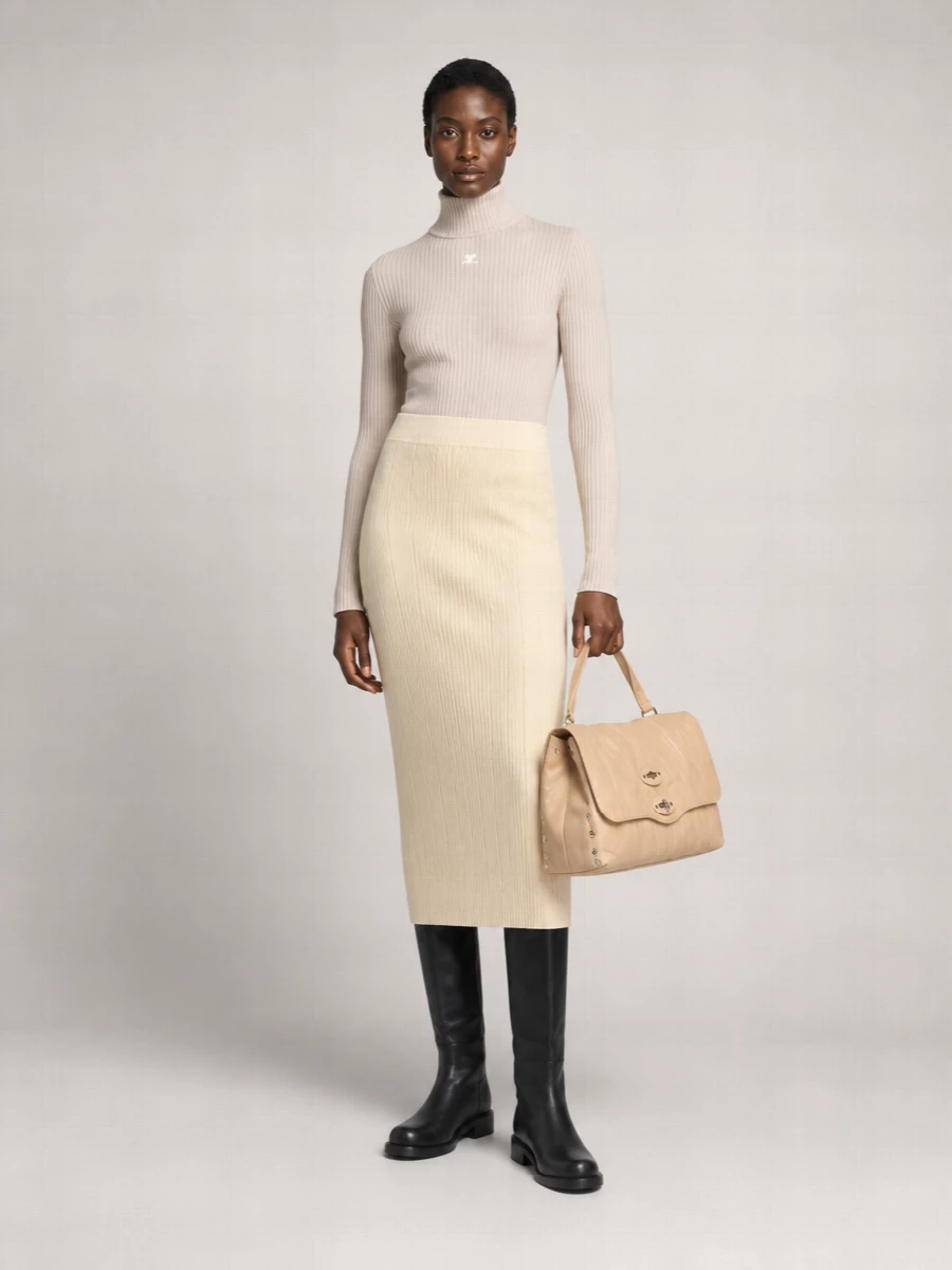 Zanellato Lambskin Leather Pleated Studded Tote Bag