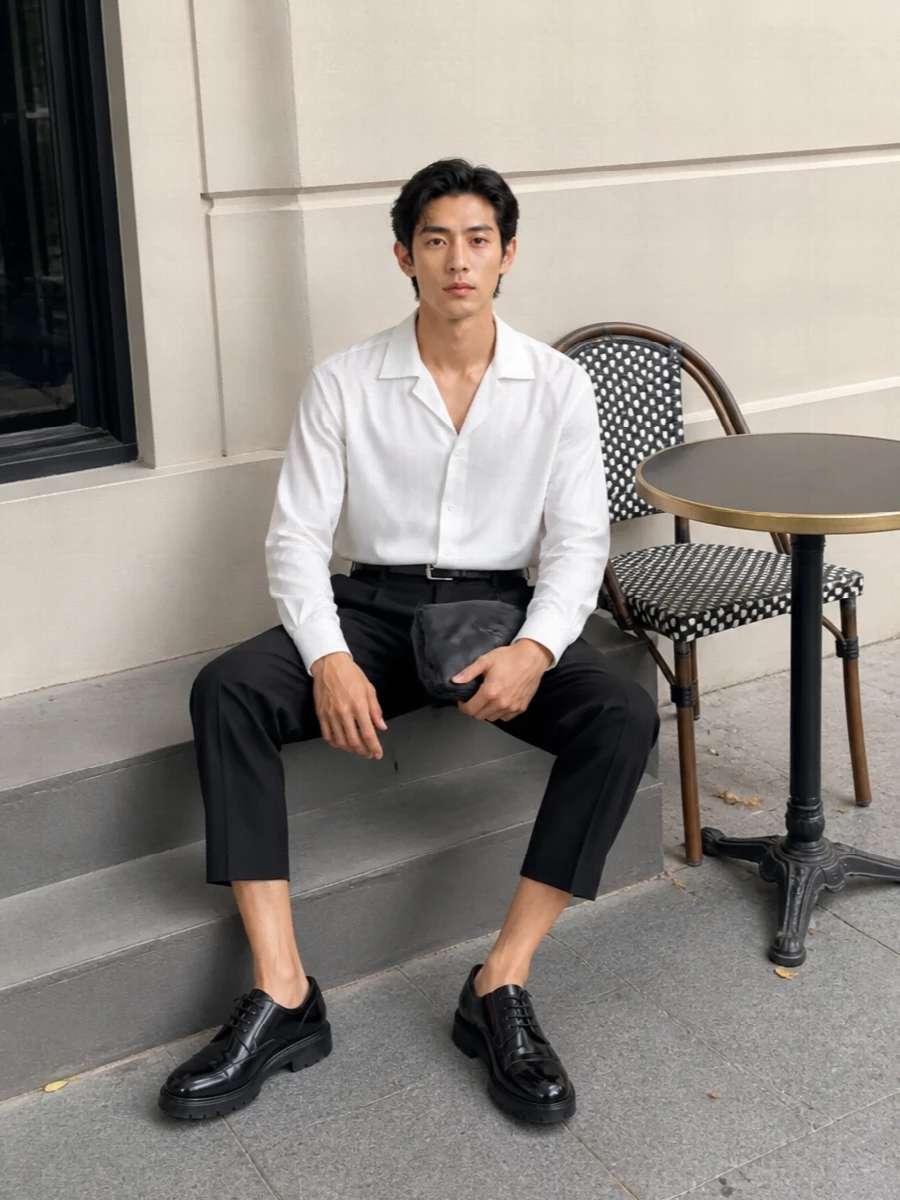 Maison margiela black trouser white shirt outfit