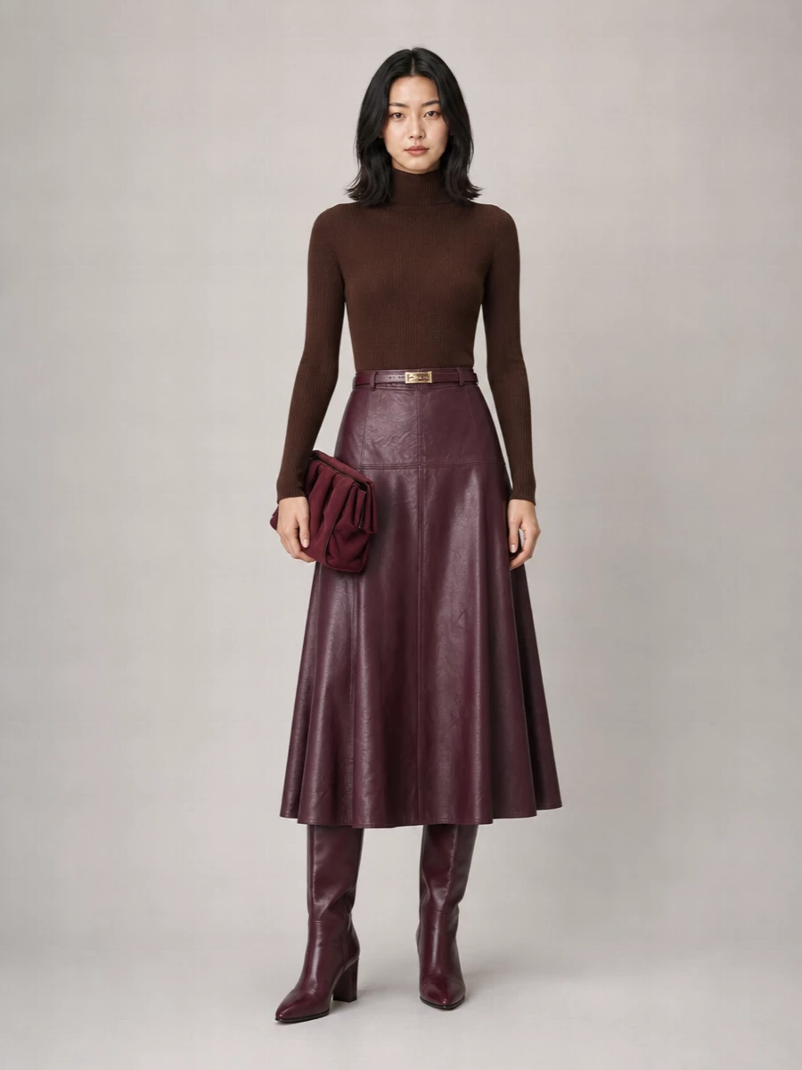 Forte Forte paneled eco leather midi a-line skirt