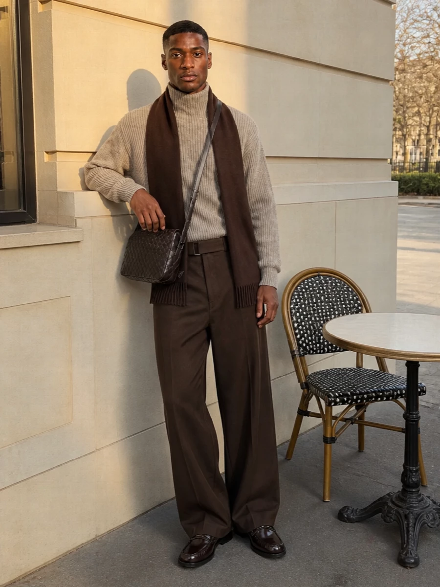 Lemaire wide leg trousers oat turtleneck knit
