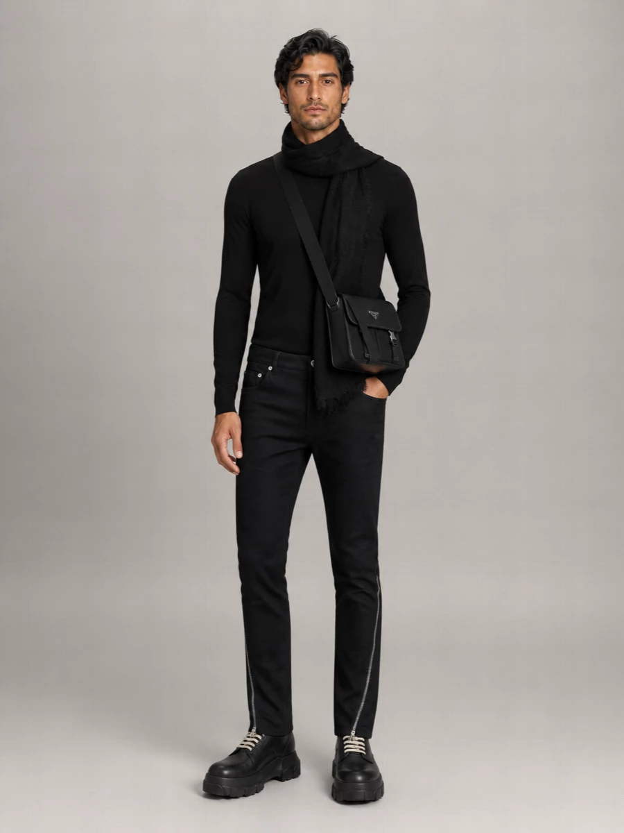 Rick Owens Wool Herringbone Low-Rise Straight-Leg Jeans