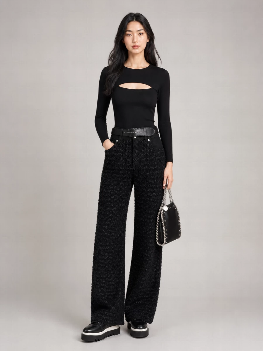 Stella Mccartney Denim Mid-Rise Wide-Leg Straight-Leg Trousers