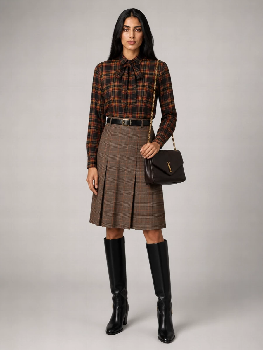 Saint Laurent Wool Checked Lavalliere Shirt