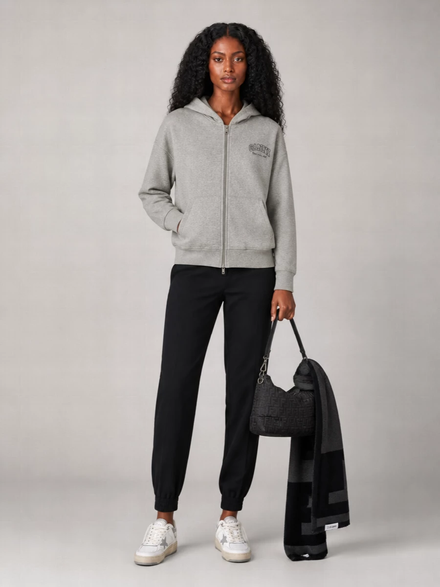 Ganni Cotton Zip-Up Hoodie