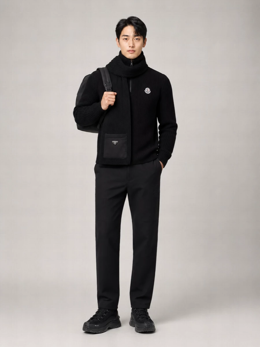 Moncler Ribbed Wool Zip Turtleneck Sweater
