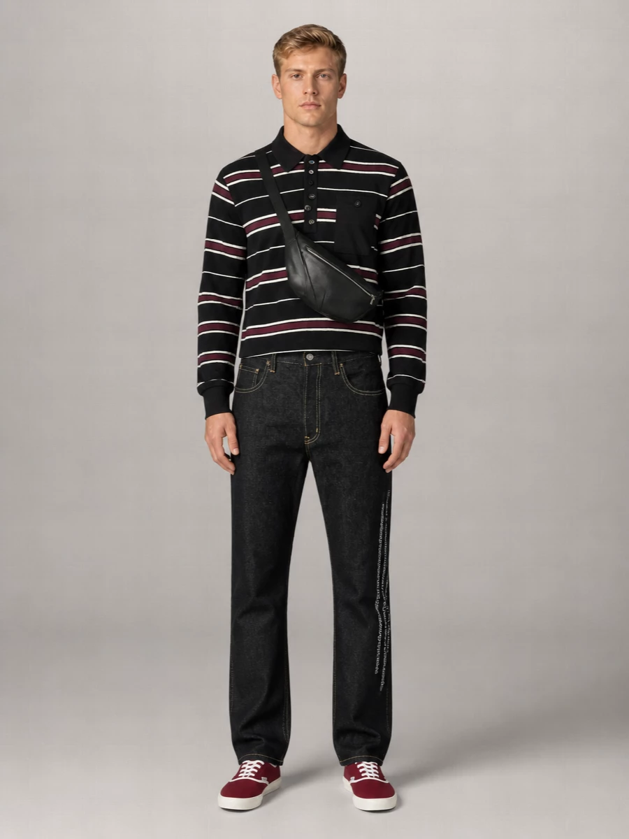 Undercover Striped Cotton Long-Sleeve Polo Shirt