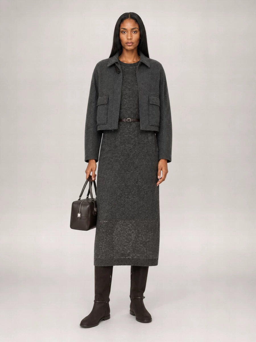 Brunello Cucinelli Cashmere Wool Cropped Single Breasted Coat