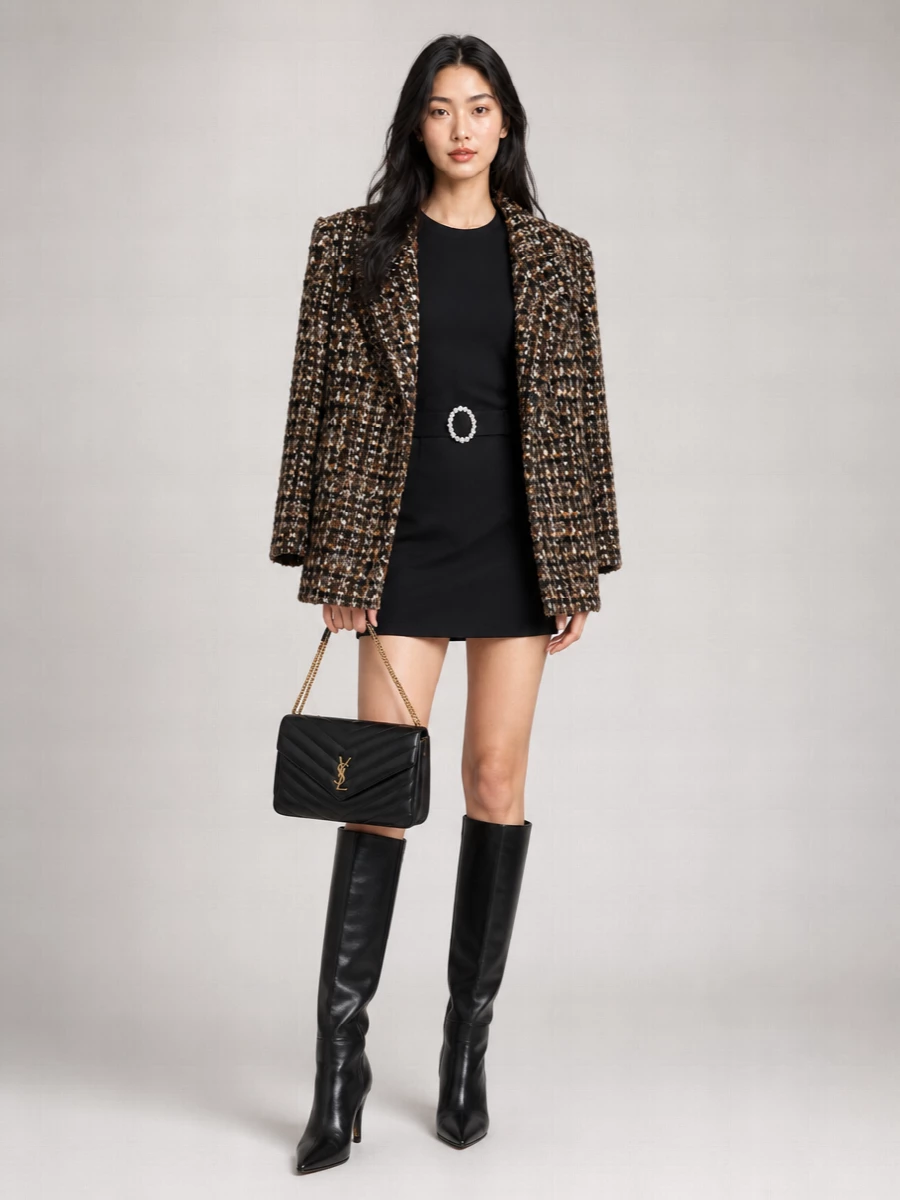 Saint Laurent Tweed Single-Breasted Coat