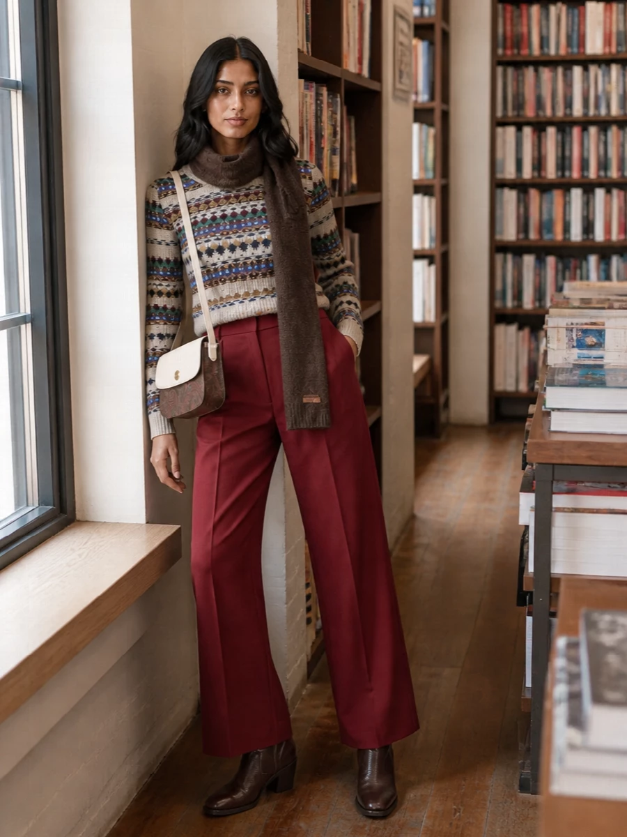 Dries van noten fair isle sweater burgundy trousers