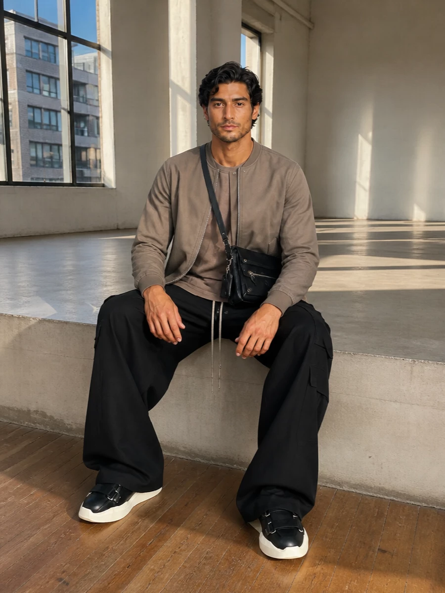 Rick owens bomber wide leg cargo outfit