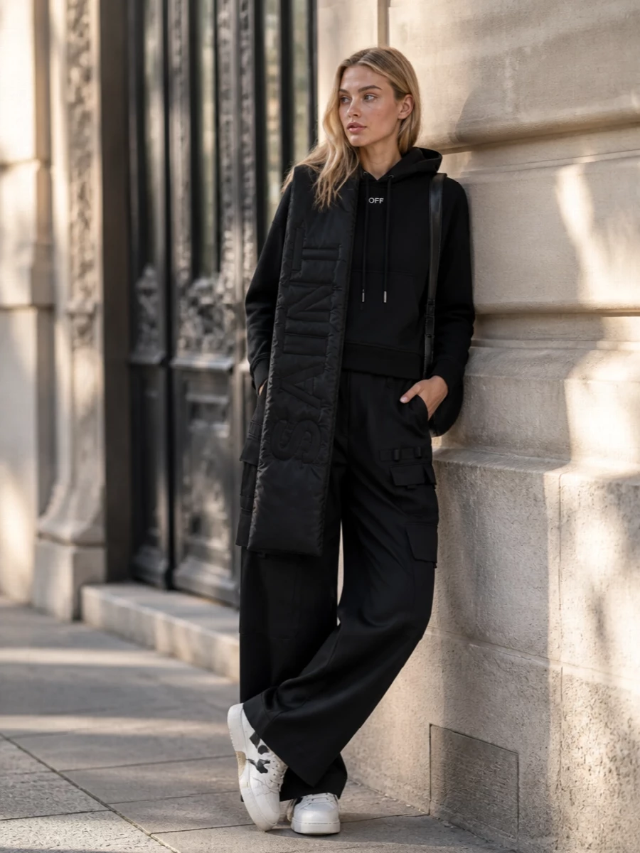 Off white hoodie cargo pants streetwear outfit