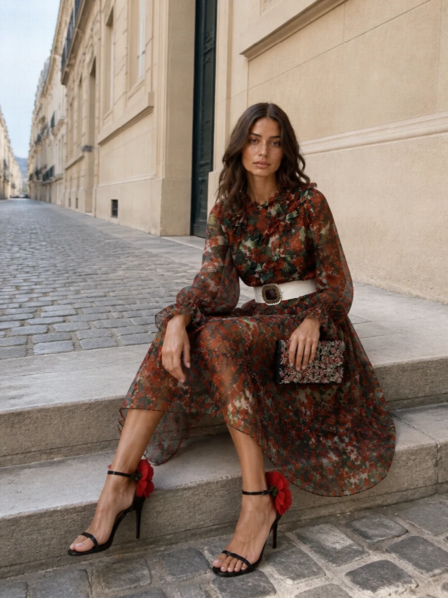 Dolce gabbana floral midi dress poppy heels