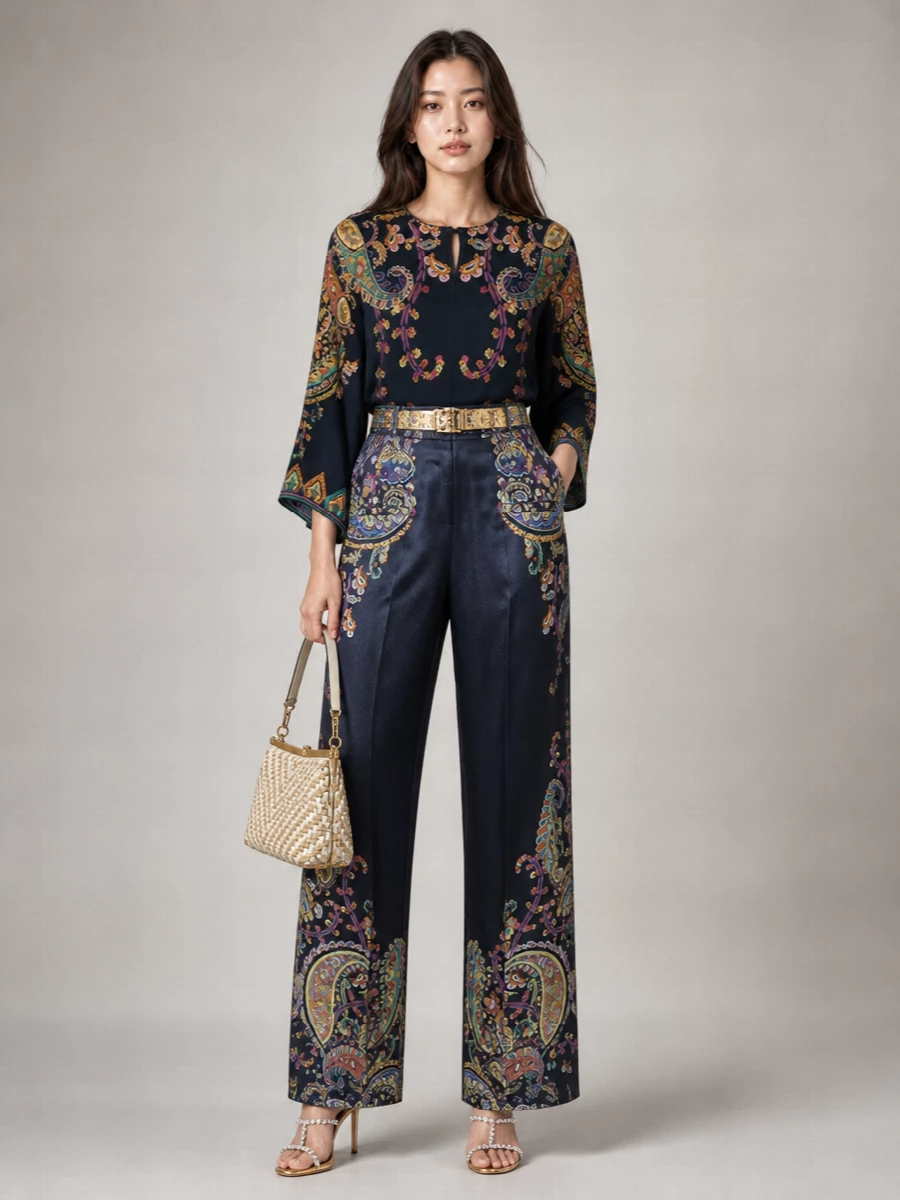 Etro Printed High-Rise Wide-Leg Trousers