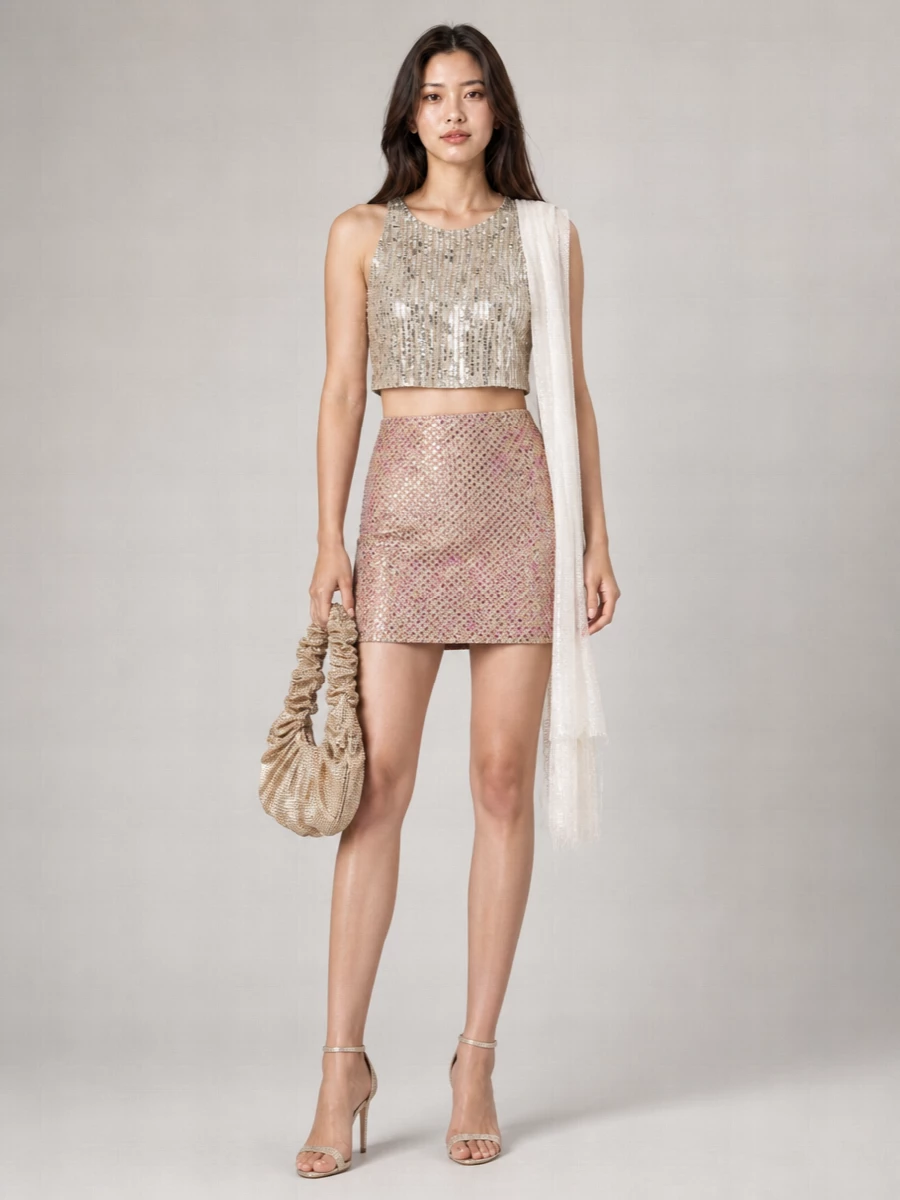 Self-Portrait Crystal Embellished Draped Wrap Mini Skirt